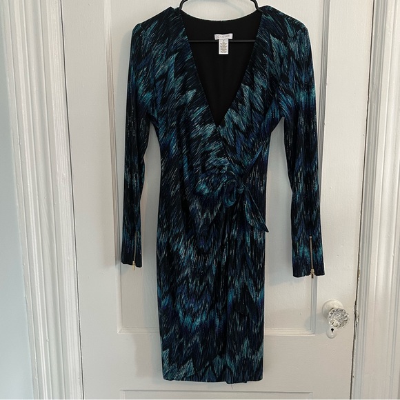 Cache Blue Zig Zag Print Faux Wrap Dress Size Medium - Picture 4 of 10